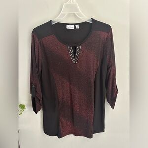 Kim Rogers Sequins Formal Top Roll Tab Sleeve Size Medium